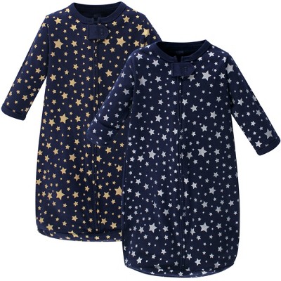 Image of Hudson Baby Infant Cotton Long-Sleeve Wearable Sleeping Bag, Sack, Blanket, Metallic Stars, 3-9 Months