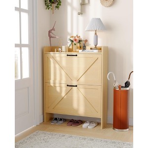 Shoe Storage Cabinet with 2 Flip Drawers, Freestanding Hidden Shoe Organizer with Metal Handle, Slim Shoe Rack for Hallway Living Room Apartment - 1 of 4