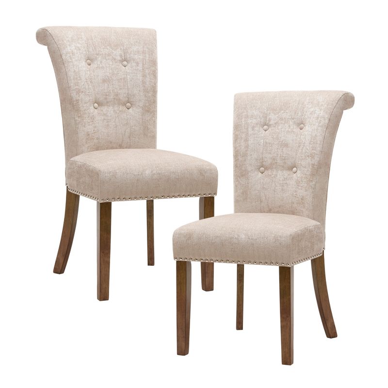 LIVN CO. Button Tufted Cream Dining Chairs Set of 2, 1 of 8