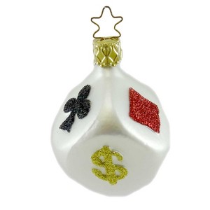 Inge Glas 2.0 Inch Lucky Dice Ornament Gamble Hearts Clubs Tree Ornaments - 1 of 2