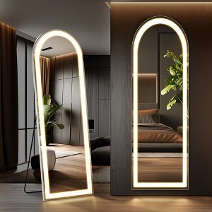 3-Color LED Illuminated Full-Length Mirror, Floor Standing Illuminated Mirror with Bracket - 1 of 4
