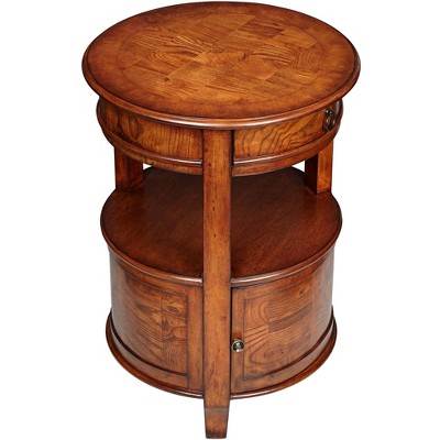 Kendall Vintage Cherry Wood Round Accent Table with Storage