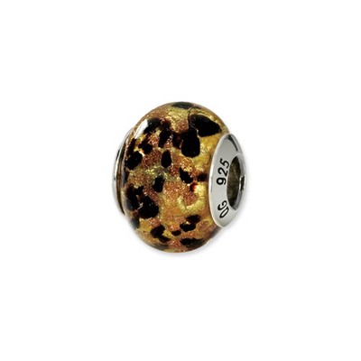 Black Bow Jewelry Sterling Silver, Yellow and Black Speckled Murano Glass Bead Charm