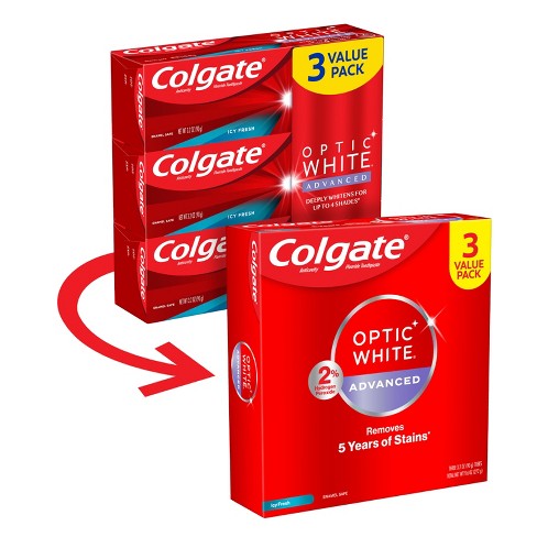 Colgate Optic White Adv Whitening Toothpaste Icy Fresh - 3.2oz 3pk : Target