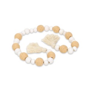 HomeRoots 38" White And Natural Wood And Fabric Hand Painted Decorative Tassel - 1 of 4