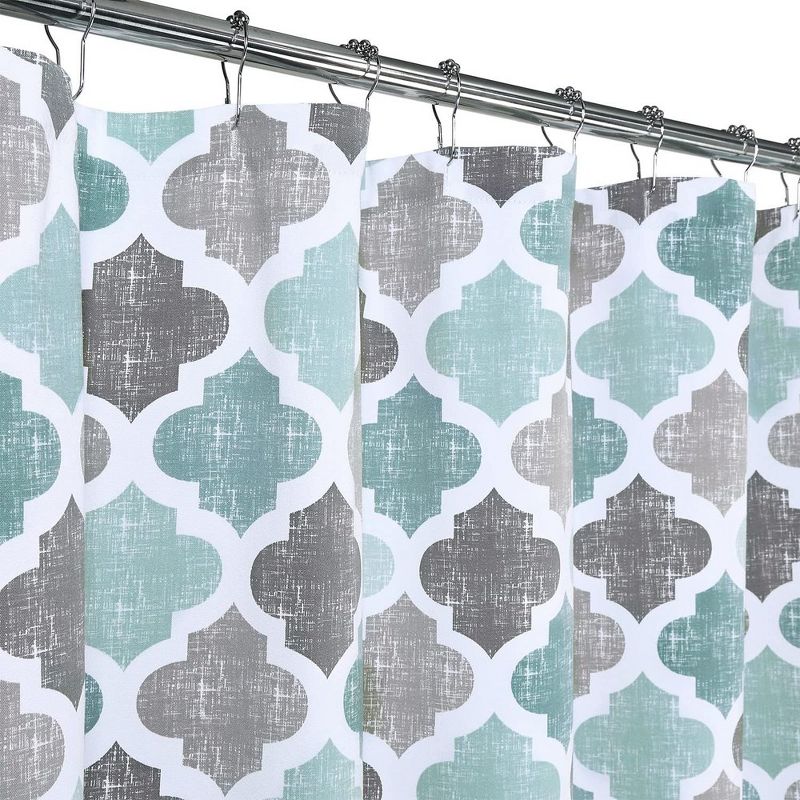 Geometric Quatrefoil Patterned Poly-Cotton Bathroom Shower Curtain, 2 of 7