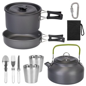 LakeForest"12-Piece Camping Cookware Set with Stove, Pots, Pans, Cups, Fork, Spoon & Knife for Outdoor Use"Grey - 1 of 4