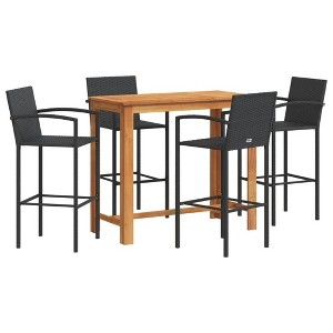 vidaXL 5-Piece Patio Bar Set - Black - Solid Wood Acacia and Poly Rattan Outdoor Furniture - Garden Deck Dining Set with Stools - 1 of 4