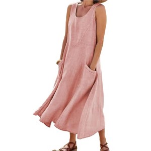 Coolmee Women's Summer Cotton Long Dress Sleeveless Boho Flowy Dresses  Loose Comfy Dress with Pockets Pink XXL : Target