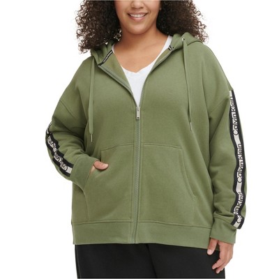 Calvin Klein Womens Logo Stripe Hoodie Sweatshirt, Green, 3X