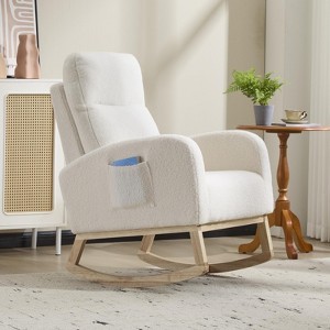 KTMBDW Nursery Rocking Chair, Teddy Upholstered Glider Rocker Rocking Accent Chair Padded Seat with High Backrest for Living Room, Bedroom, Offices - 1 of 4