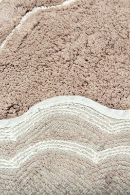 Beige Cotton Tufted Bath Rug Set with Slip-Resistant Backing
