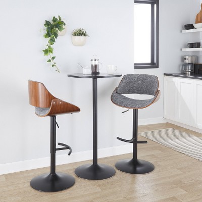 Set of 2 Walnut and Dark Gray Adjustable Swivel Barstools