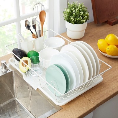 Ivory Metal 3-Piece Dish Drainer with Utensil Cup