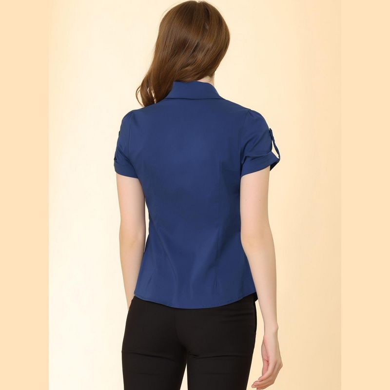 Allegra K Women's Elegant Roll-Up Short Sleeve Work Button-Down Shirts, 3 of 6