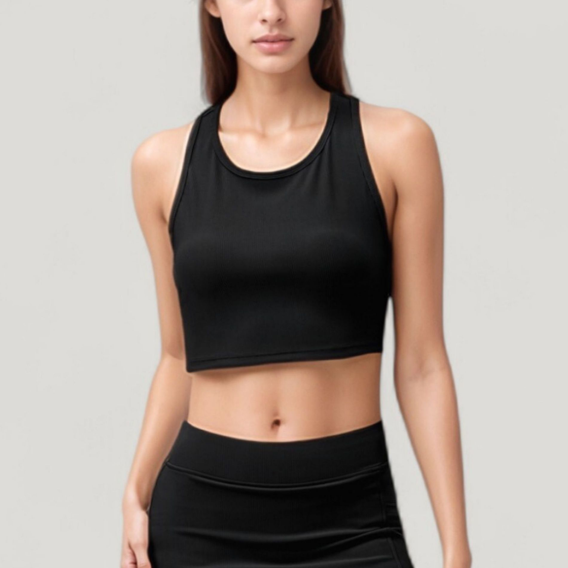 Anna-Kaci Active Women's High Neck Ribbed Sports Bra with Longline Fit and Wide Strap Support for Low to Medium Impact Workouts