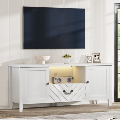 TV Stands for Living Room, White Entertainment Center with Led Lights, Television Stands for 65 inch tv,Long TV Console Table with Storage and Drawer