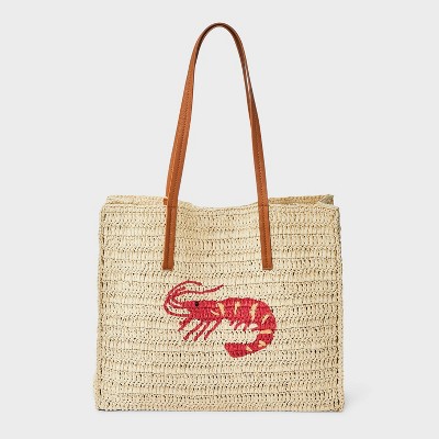 Straw Packable Shrimp Boxy Tote Handbag - Universal Thread™ Beige