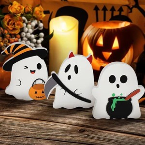 Racxily Halloween Decorations Indoor, Wooden Tiered Tray Decor Table Sign Set of 3, Black Cat Bat Witch Broom Signs Pumpkin Blocks for Party Home - 1 of 4