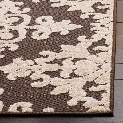 Brown and Cream Geometric Floral Indoor/Outdoor Rug