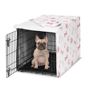 Sweet Jojo Designs Girl Dog Crate Kennel Cover 30in. Paw and Bone Pink and White - 1 of 4