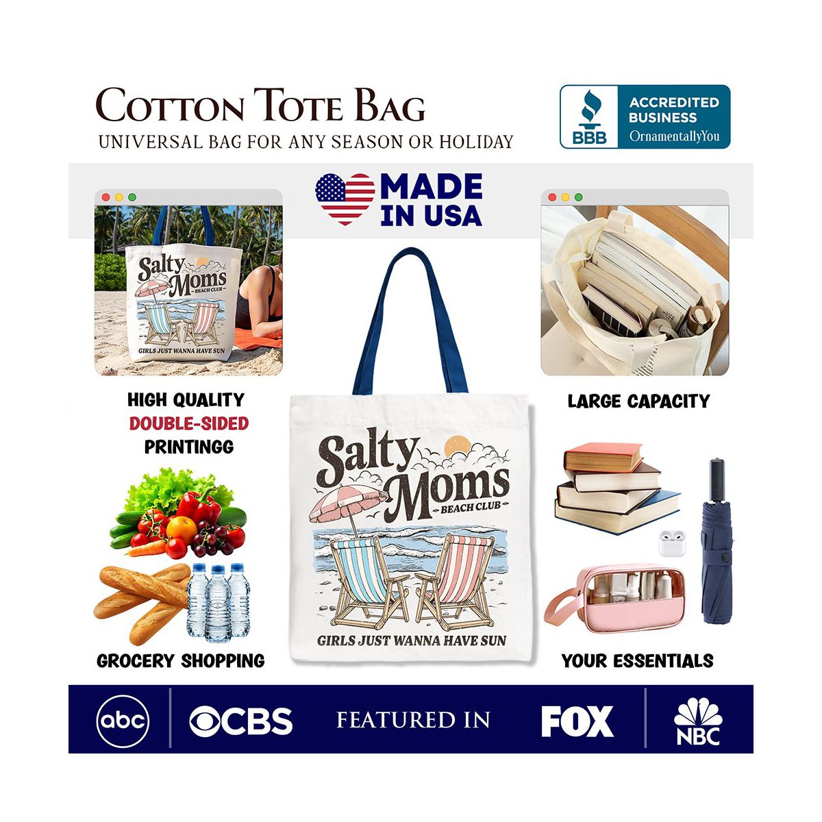 Salty Moms Beach Club Canvas Tote Bag, Retro Summer Gift for Ocean Loving Mothers | OrnamentallyYou - thumbnail 2