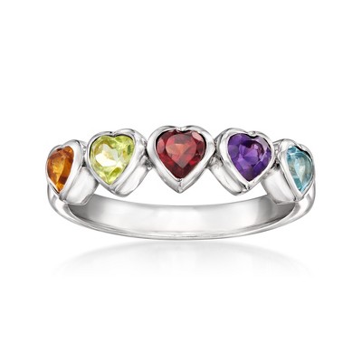 Ross-Simons 0.80 ct. t.w. Multi-Gemstone Heart Ring in Sterling Silver