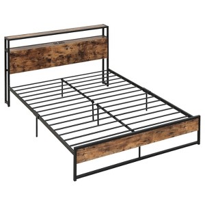 Infans Queen Size Industrial Platform Bed Frame with Charging Station Storage Headboard - 1 of 4
