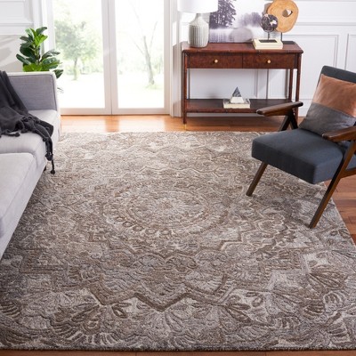 Ivory and Grey Floral Hand-Tufted Wool Square Rug