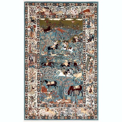 Blue and Tan Floral Rectangular Synthetic Area Rug