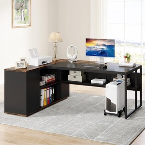 Lantine 71 inch Executive Desk, L Shaped Desk with Cabinet Storage, Executive Office Desk with Shelves for Home Office - 1 of 4