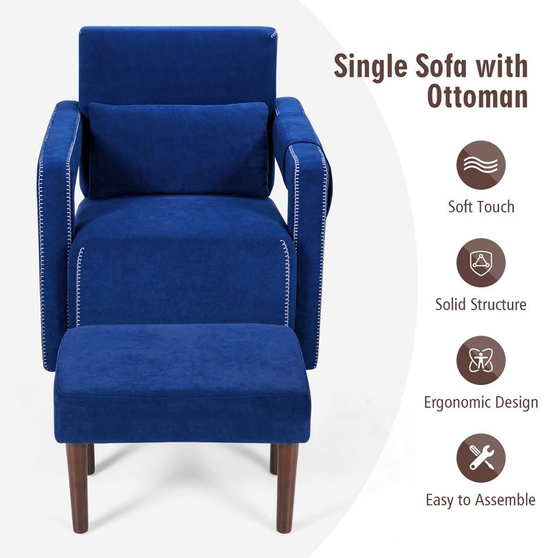 Costway Modern Berber Fleece Single Sofa Chair w/ Ottoman & Waist Pillow Red\Blue\Black\Green\Orange, 5 of 11