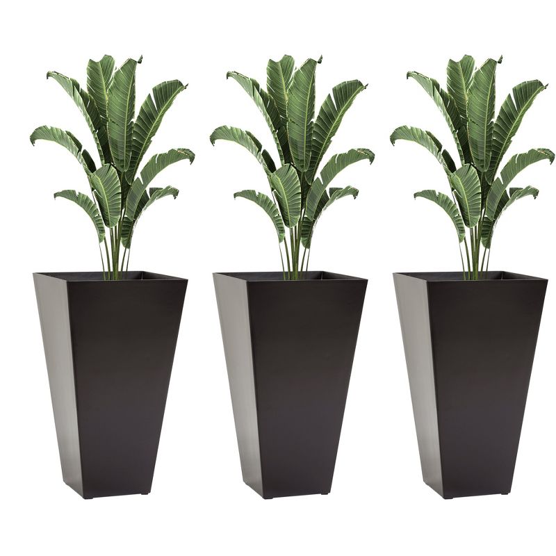 Outsunny 28" Tall Plastic Planters, 3-Pack, Large Taper Outdoor & Indoor Plastic Garden Flower Pots, for Entryway, Patio, Yard, Brown, 1 of 7