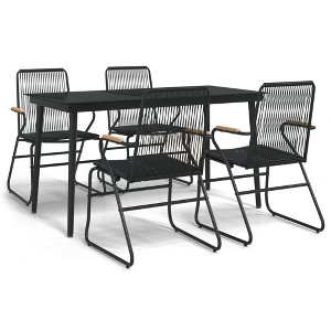 vidaXL Garden Dining Set Black PVC Rattan, Powder-Coated Steel, Glass - 55.1" Table Length 4-Piece Set - 1 of 4