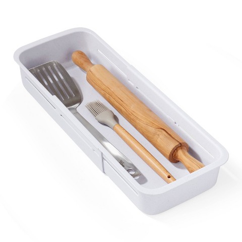 YouCopia DrawerFit Sliding Bin: Kitchen Drawer Organizer, Expandable Utensil Storage, Freestanding, White