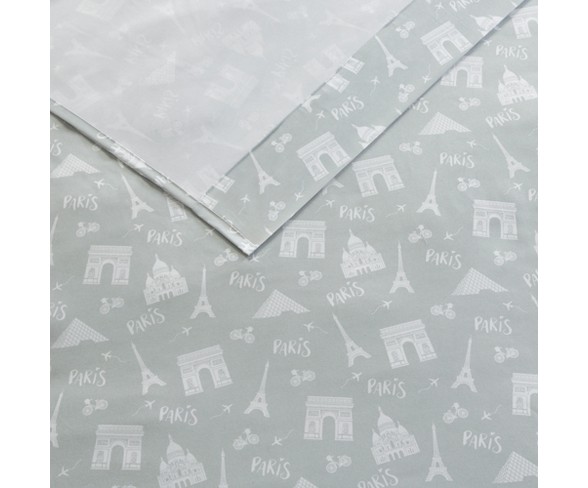 Twin XL Novelty Printed Sheet Set Gray Paris