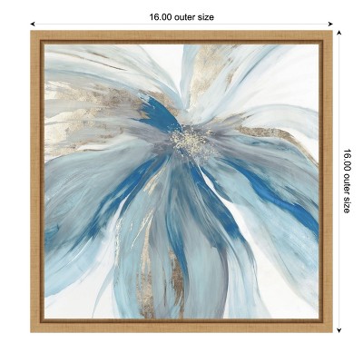 Blue and Gold Abstract Floral Canvas Print with Wooden Frame