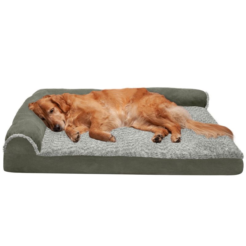 FurHaven Two-Tone Faux Fur & Suede Deluxe Chaise Lounge Orthopedic Sofa Dog Bed, 1 of 4