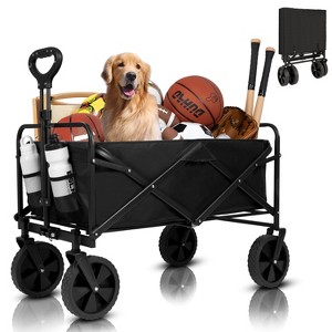 DOMETOUR Collapsible Wagon Cart with Wider Wheels & Auto-Rebound Handle - Heavy-Duty, Utility Grocery Shopping Cart for Camping, Beach & Gardening - 1 of 4