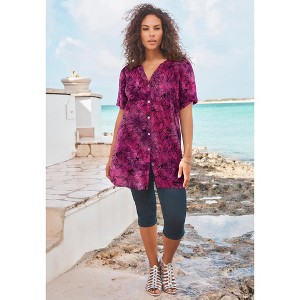 Roaman's Plus Size Angelina Tunic Top – Short Sleeve, Flowy Fit, Everyday Comfort - 1 of 4