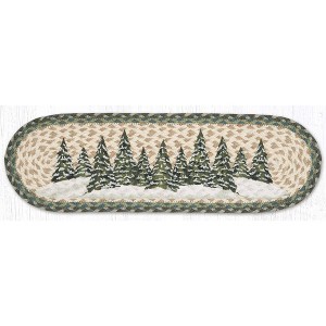 Earth Rugs Holiday Village Trees Oval Stair Tread 27"x8.25" – Handcrafted Jute Rug - 1 of 3