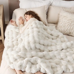 Fluffy Faux Fur Throw Blanket Fuzzy Soft Bubble Blanket for Couch Bed Sofa Chair Faux Fur Decor Gifts for Home Bedroom Living Room Thick Warm Furry Co - 1 of 4