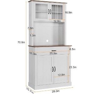 Tall Pantry Cabinet - Kitchen Storage Hutch Cabinets with Microwave Stand, Fluted Glass Doors, Drawer, Adjustable Shelves - Perfect for Dining Rooms - 1 of 4