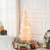 HOMCOM 5' Tall Pre-Lit Slim Noble Fir Frosted Artificial Pencil Christmas Tree with Realistic Branches, 160 Warm White LED Lights and 294 Tips, Pink - 3 of 4