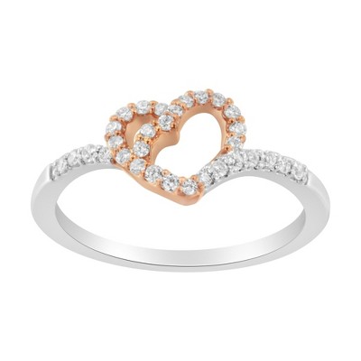 10K Rose Gold over Silver 1/5 Cttw Diamond Two Tone Open Promise Ring