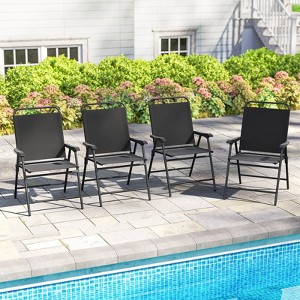 Costway Set of 4 Outdoor Folding Dining Chairs with Armrests Breathable Seat Metal Frame - 1 of 4