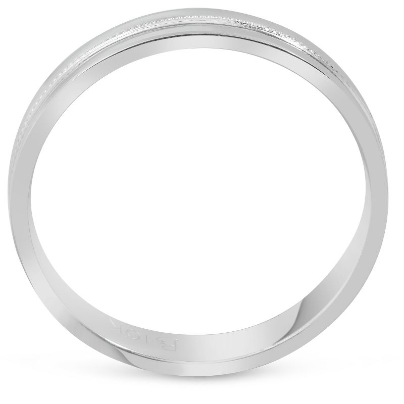 Pompeii3 Mens 10k White Gold 4mm Flat Band High Polished Milgrain Accent Wedding Ring, 2 of 4