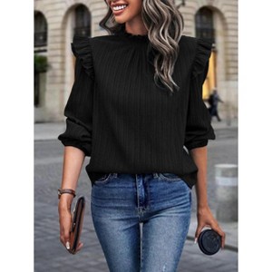 Coolmee Womens Tops Ruffle Collar Long Lantern Sleeve Shirt Fall Dressy Elegant Work Casual Blouse - 1 of 4