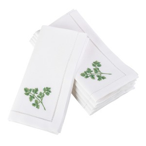 Saro Lifestyle Embroidered Parsley Design Hemstitched Trim Border Cotton Napkin - Set of 6, 20", White - 1 of 2