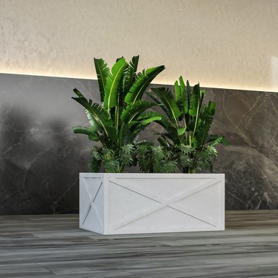 White Fiberstone Rectangular Weather-Resistant Planter Box with Drainage Holes